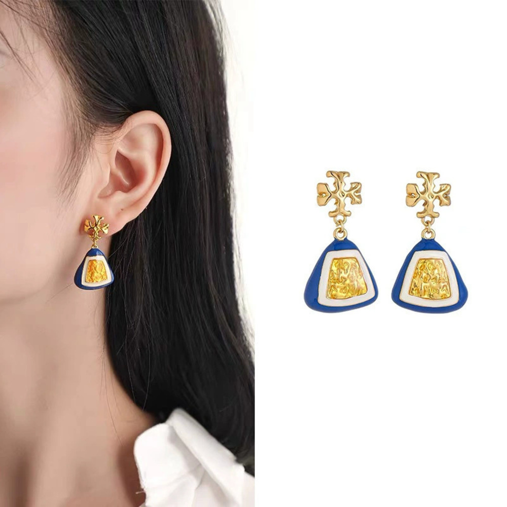 Tory Burch Vintage Gold Plated Double Enamel Geometric Earrings